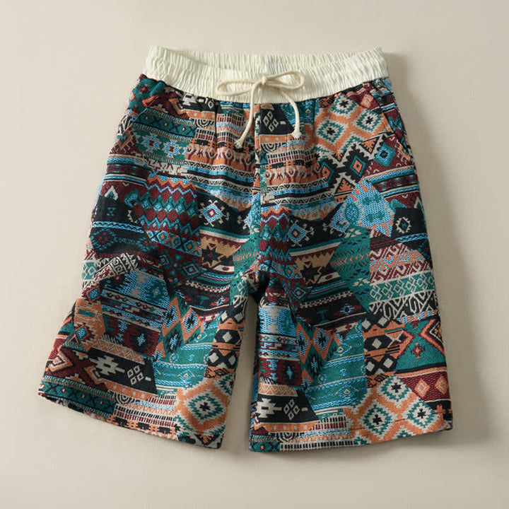 Pantalones cortos de hombre con estampado geométrico, estilo bohemio, con cordón ajustable y bolsillos, estampado Buddha Stones, ideales para el verano. - cian oscuro - US/UK/AU46, EU56 (5XL) - image 9