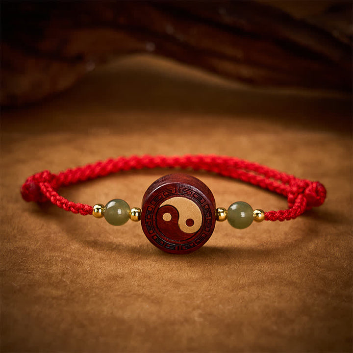 Buddha Stones Pulsera de hilo rojo con equilibrio Yin Yang de jade y sándalo morado - image 2
