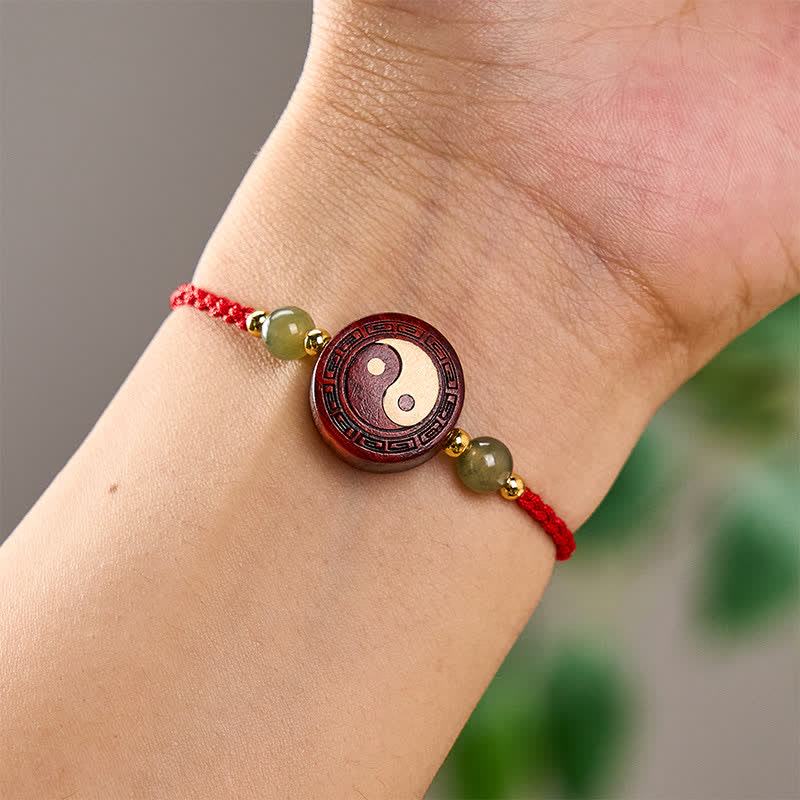Buddha Stones Pulsera de hilo rojo con equilibrio Yin Yang de jade y sándalo morado - image 8