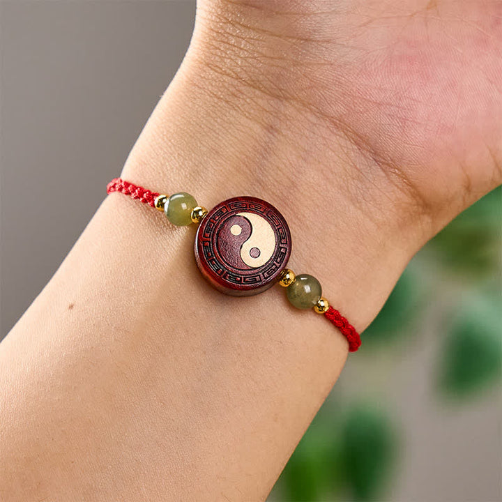 Buddha Stones Pulsera de hilo rojo con equilibrio Yin Yang de jade y sándalo morado - image 8