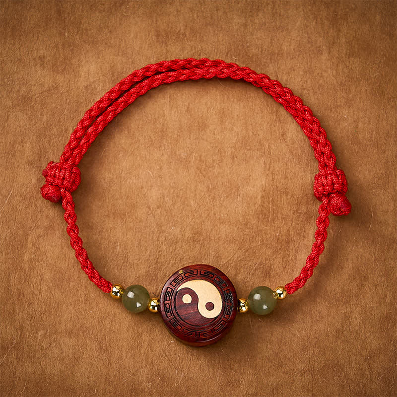 Buddha Stones Pulsera de hilo rojo con equilibrio Yin Yang de jade y sándalo morado - YinYang (Equilibrio ♥ Armonía) - image 0
