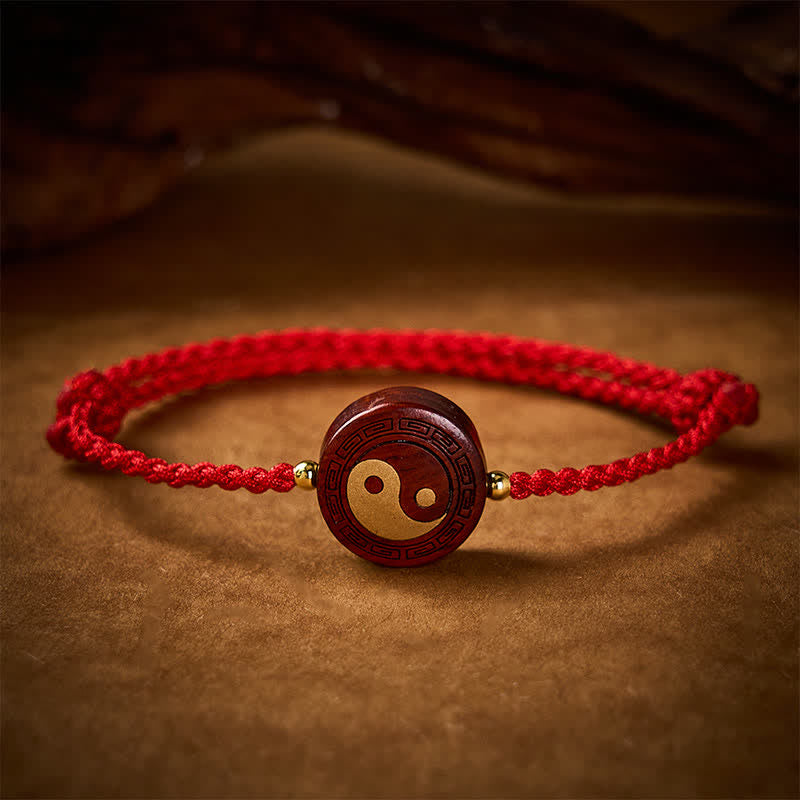Buddha Stones Pulsera de hilo rojo de protección Yin Yang de sándalo morado - image 2