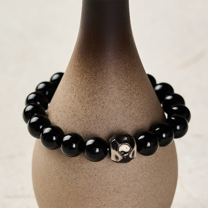 Buddha Stones Pulsera de cuentas redondas de ágata tibetana Yin Yang para la riqueza - image 8