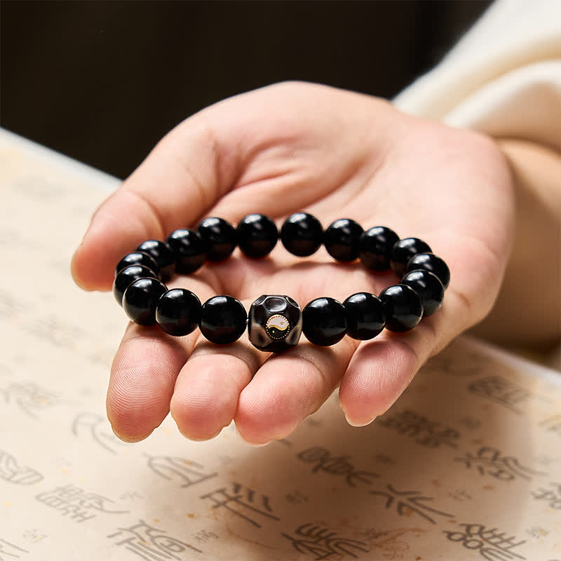 Buddha Stones Pulsera de cuentas redondas de ágata tibetana Yin Yang para la riqueza - image 9