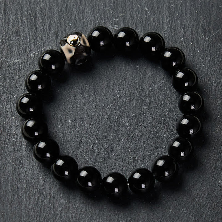 Buddha Stones Pulsera de cuentas redondas de ágata tibetana Yin Yang para la riqueza - image 2
