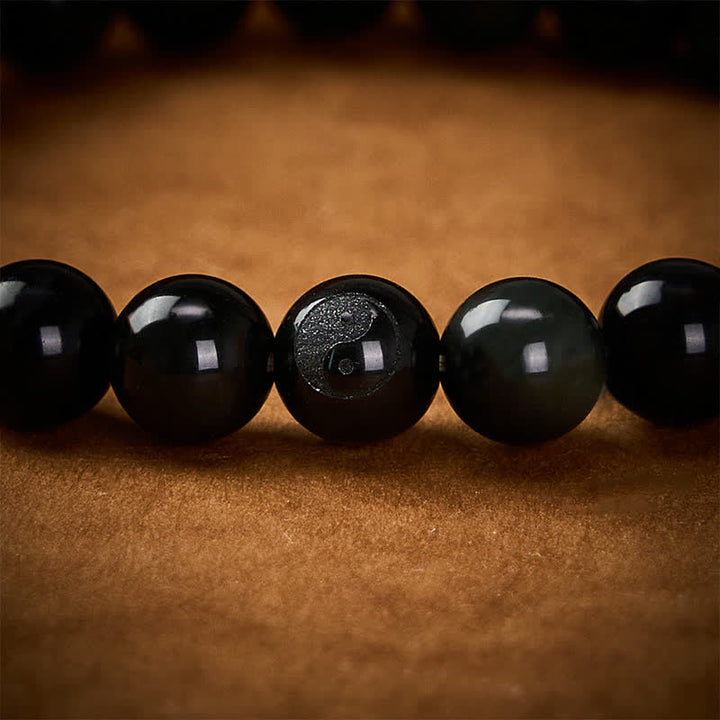 Buddha Stones Pulsera de cuentas redondas de equilibrio Yin Yang de obsidiana arcoíris - image 11