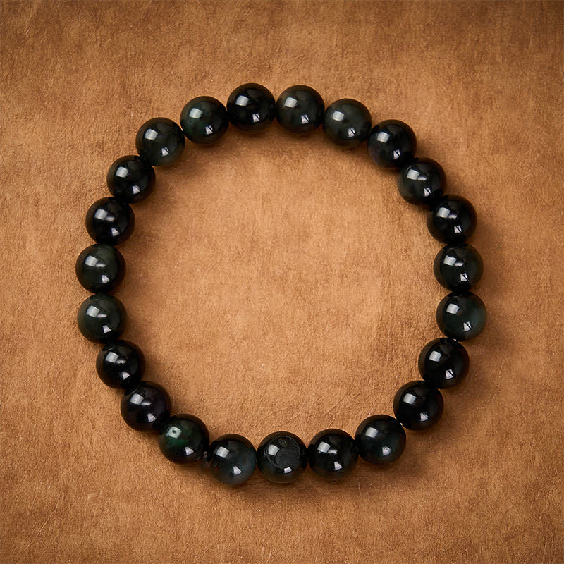 Buddha Stones Pulsera de cuentas redondas de equilibrio Yin Yang de obsidiana arcoíris - image 2