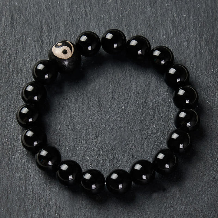 Buddha Stones Pulsera protectora de cuentas Yin Yang de obsidiana negra tibetana y ónix negro - image 3