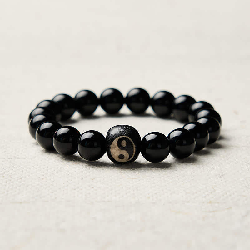 Buddha Stones Pulsera protectora de cuentas Yin Yang de obsidiana negra tibetana y ónix negro - image 8