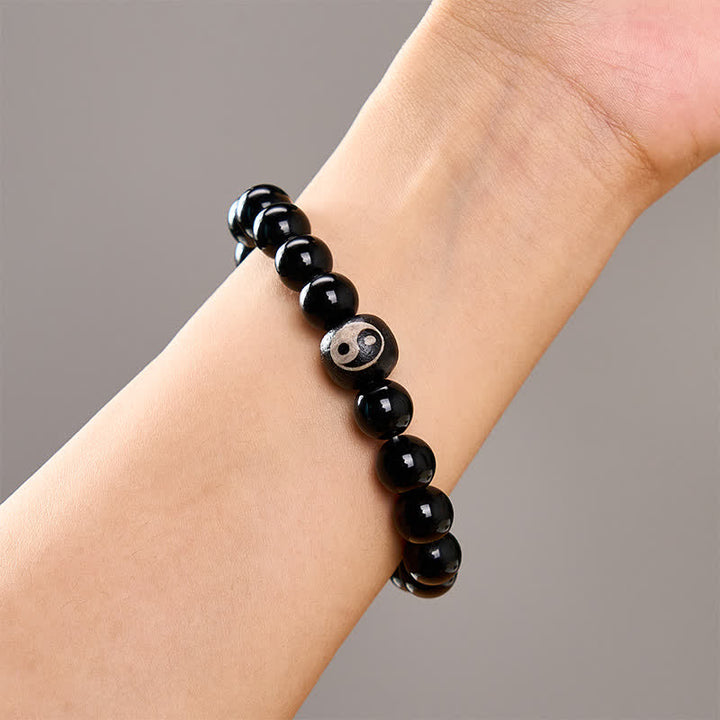 Buddha Stones Pulsera protectora de cuentas Yin Yang de obsidiana negra tibetana y ónix negro - image 10