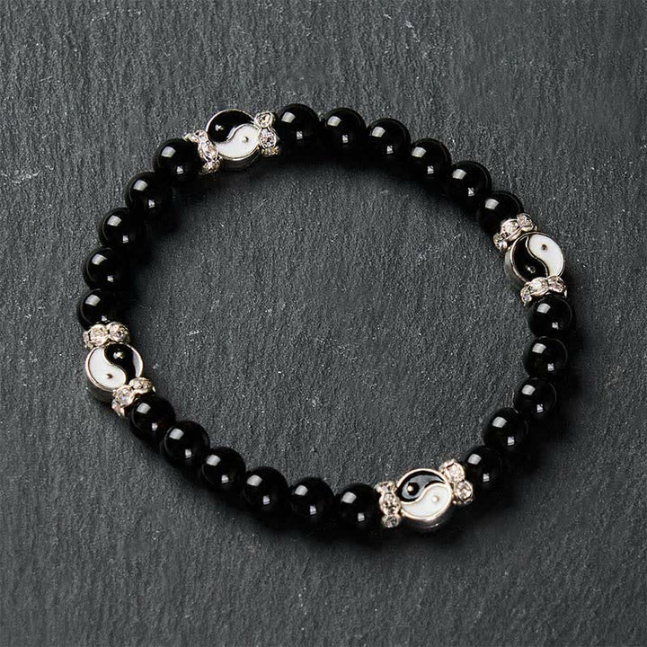 Buddha Stones Pulsera redonda con dije de equilibrio Yin Yang de obsidiana negra - image 4