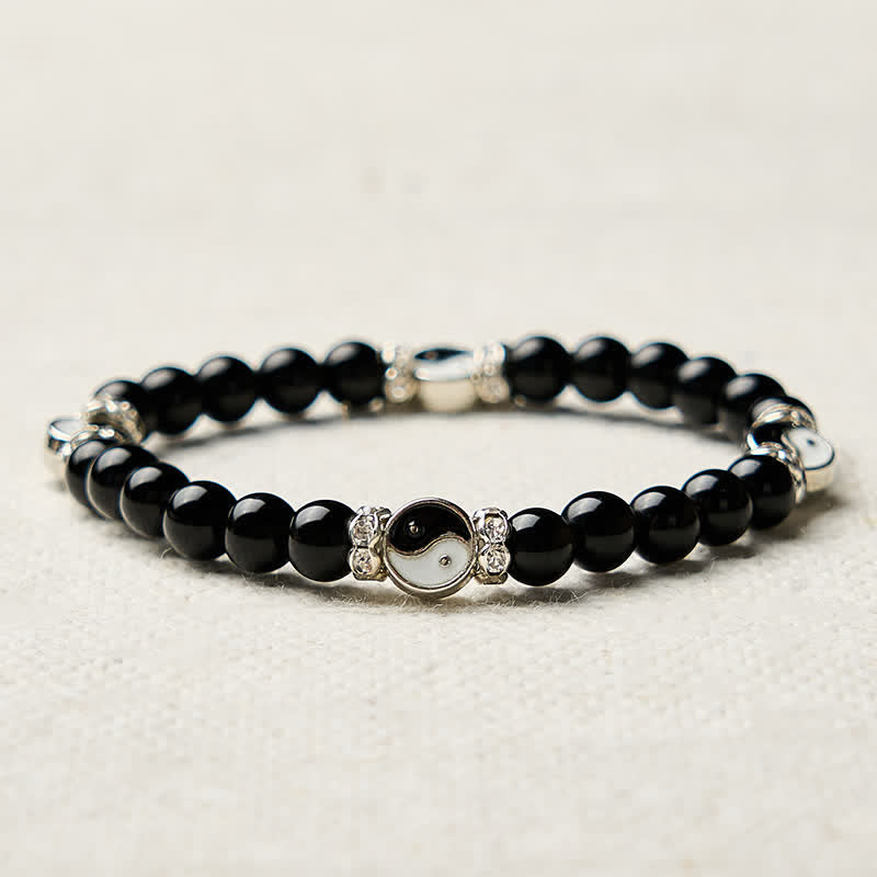 Buddha Stones Pulsera redonda con dije de equilibrio Yin Yang de obsidiana negra - image 8