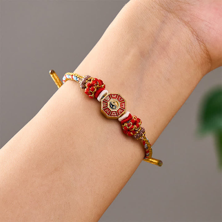 Buddha Stones Pulsera tibetana trenzada tejida a mano con cordón colorido Bagua y moneda china para protección - image 12