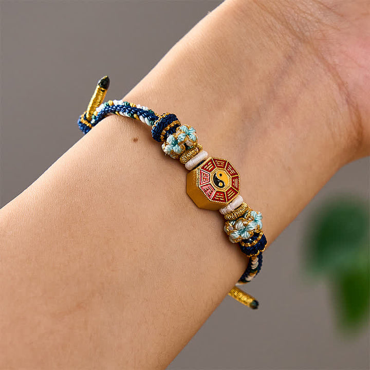 Buddha Stones Pulsera tibetana trenzada tejida a mano con cordón colorido Bagua y moneda china para protección - image 19