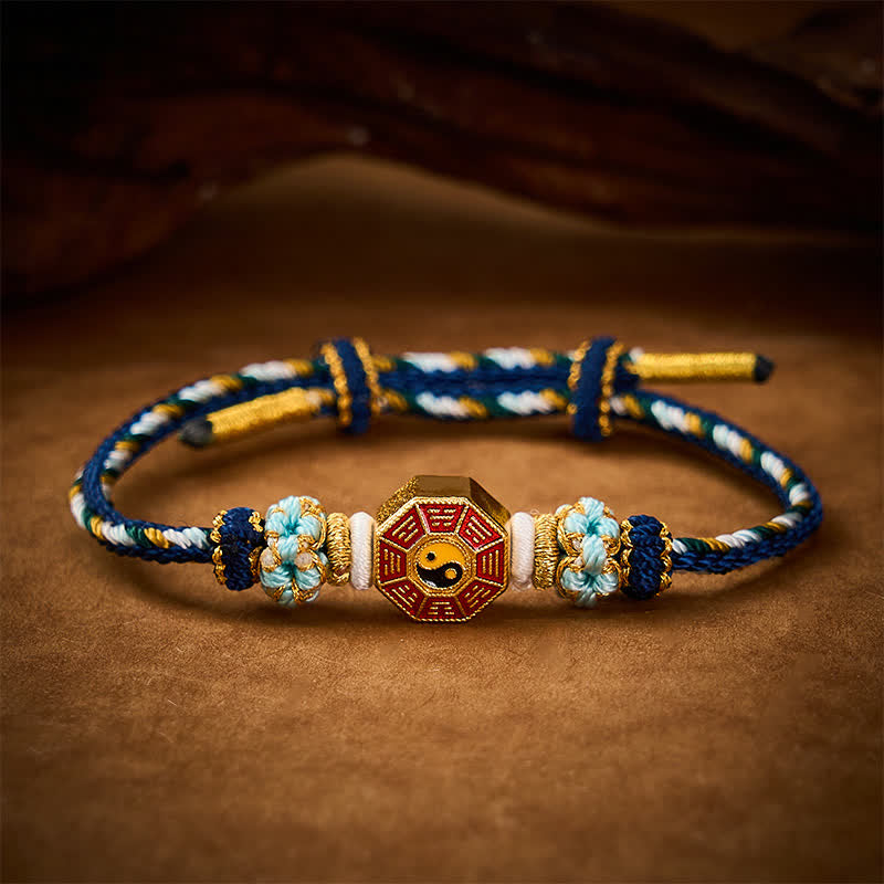 Buddha Stones Pulsera tibetana trenzada tejida a mano con cordón colorido Bagua y moneda china para protección - image 18