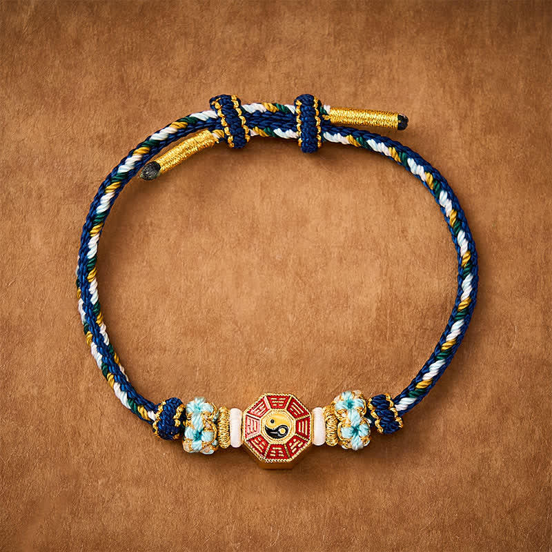 Buddha Stones Pulsera tibetana trenzada tejida a mano con cordón colorido Bagua y moneda china para protección - Marina de guerra - Hilo rojo (Protección♥Suerte) - image 15