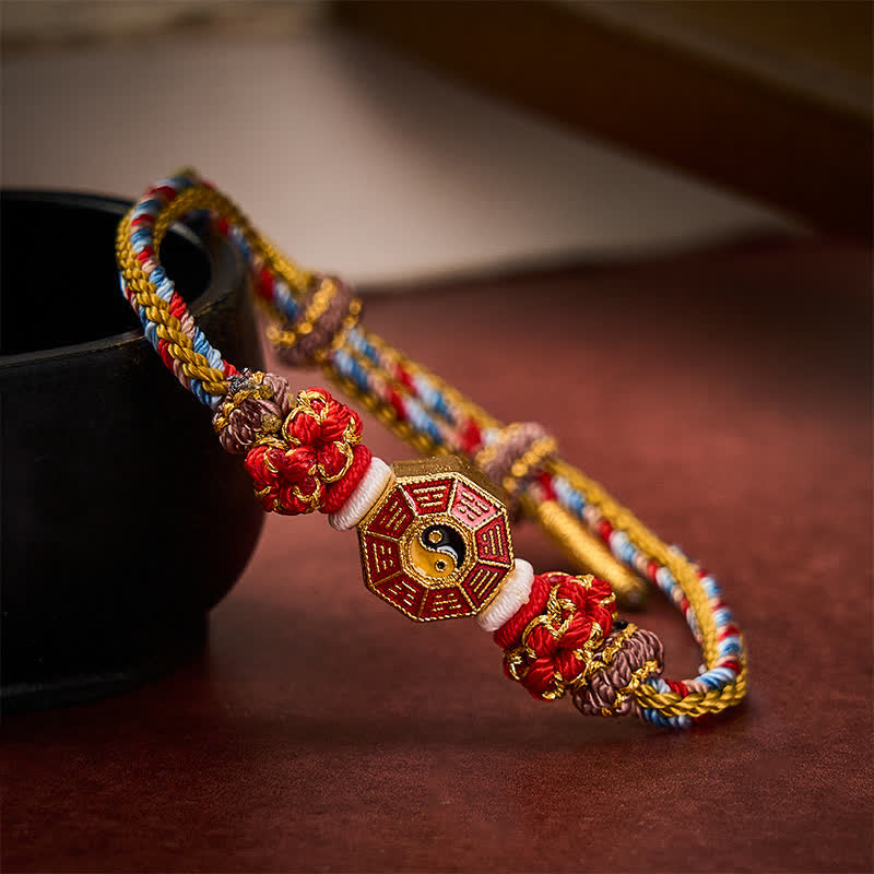 Buddha Stones Pulsera tibetana trenzada tejida a mano con cordón colorido Bagua y moneda china para protección - image 10