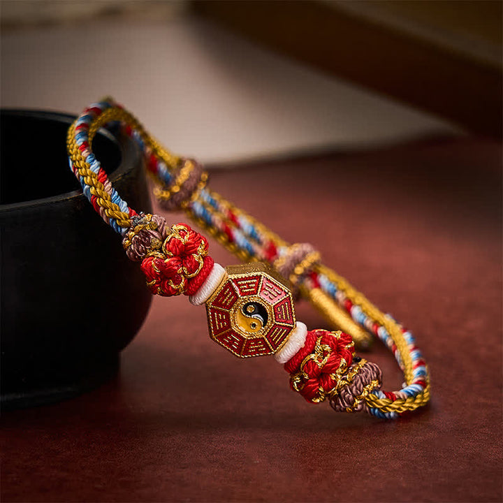 Buddha Stones Pulsera tibetana trenzada tejida a mano con cordón colorido Bagua y moneda china para protección - image 10