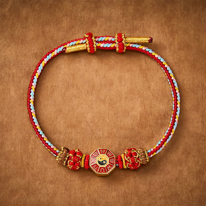 Buddha Stones Pulsera tibetana trenzada tejida a mano con cordón colorido Bagua y moneda china para protección - Rojo - Hilo rojo (Protección♥Suerte) - image 0