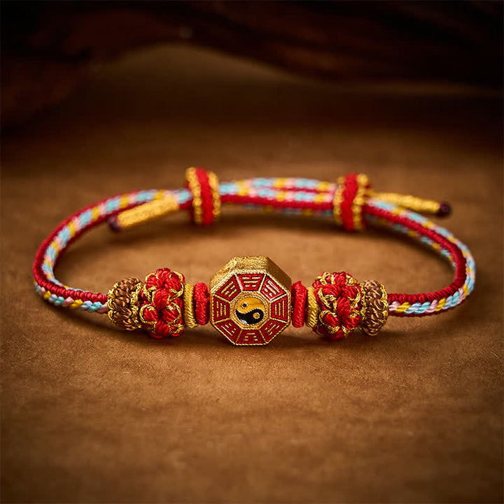 Buddha Stones Pulsera tibetana trenzada tejida a mano con cordón colorido Bagua y moneda china para protección - image 3