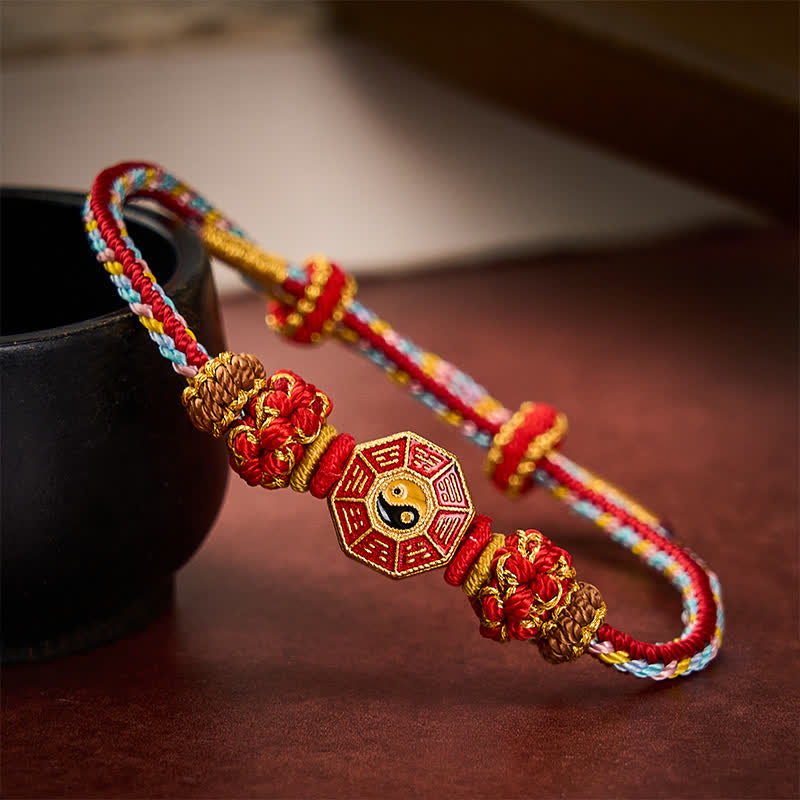 Buddha Stones Pulsera tibetana trenzada tejida a mano con cordón colorido Bagua y moneda china para protección - image 2