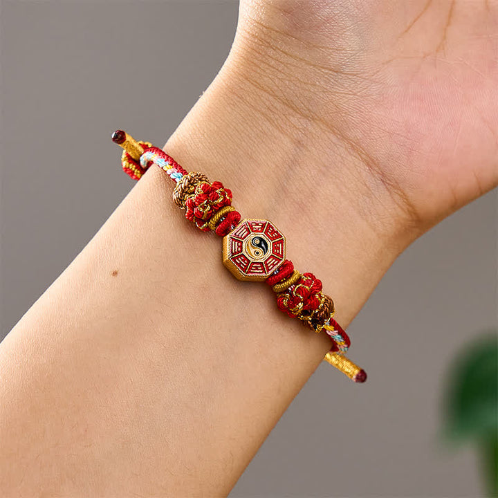 Buddha Stones Pulsera tibetana trenzada tejida a mano con cordón colorido Bagua y moneda china para protección - image 4