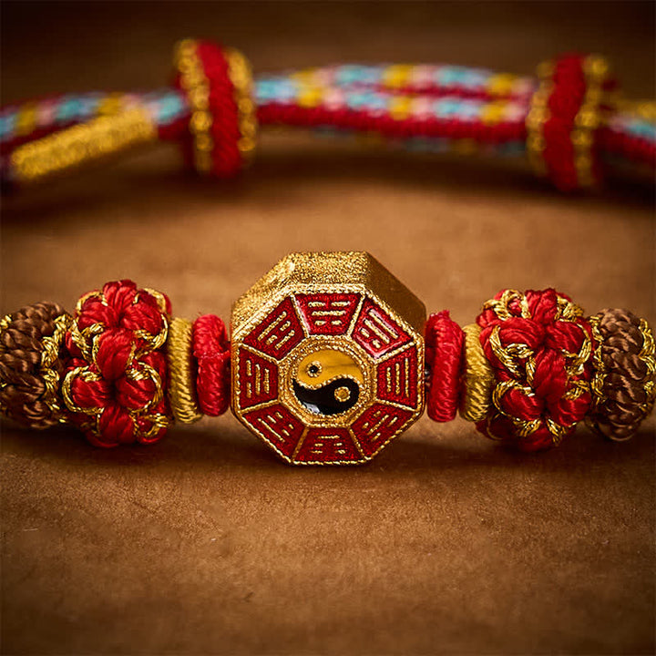 Buddha Stones Pulsera tibetana trenzada tejida a mano con cordón colorido Bagua y moneda china para protección - image 5