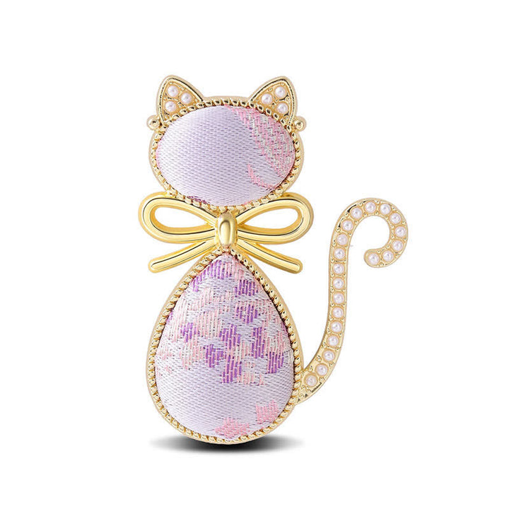 Buddha Stones Broche de pureza con lazo de gato de brocado Canción de perlas - Morado (mismo tono de color, el estampado varía) - image 7