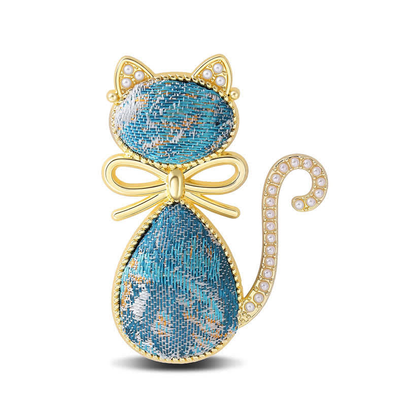 Buddha Stones Broche de pureza con lazo de gato de brocado Canción de perlas - Azul oscuro (mismo tono de color, el estampado varía) - image 12
