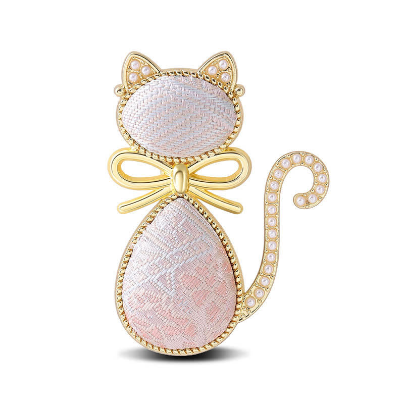 Buddha Stones Broche de pureza con lazo de gato de brocado Canción de perlas - Rosa (mismo tono de color – el estampado varía) - image 9