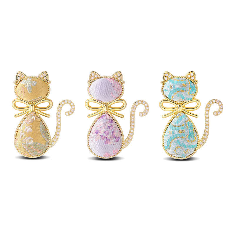 Buddha Stones Broche de pureza con lazo de gato de brocado Canción de perlas - image 0