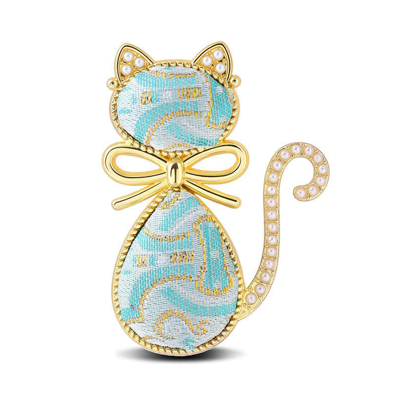 Buddha Stones Broche de pureza con lazo de gato de brocado Canción de perlas - Azul claro (mismo tono de color, el estampado varía) - image 11