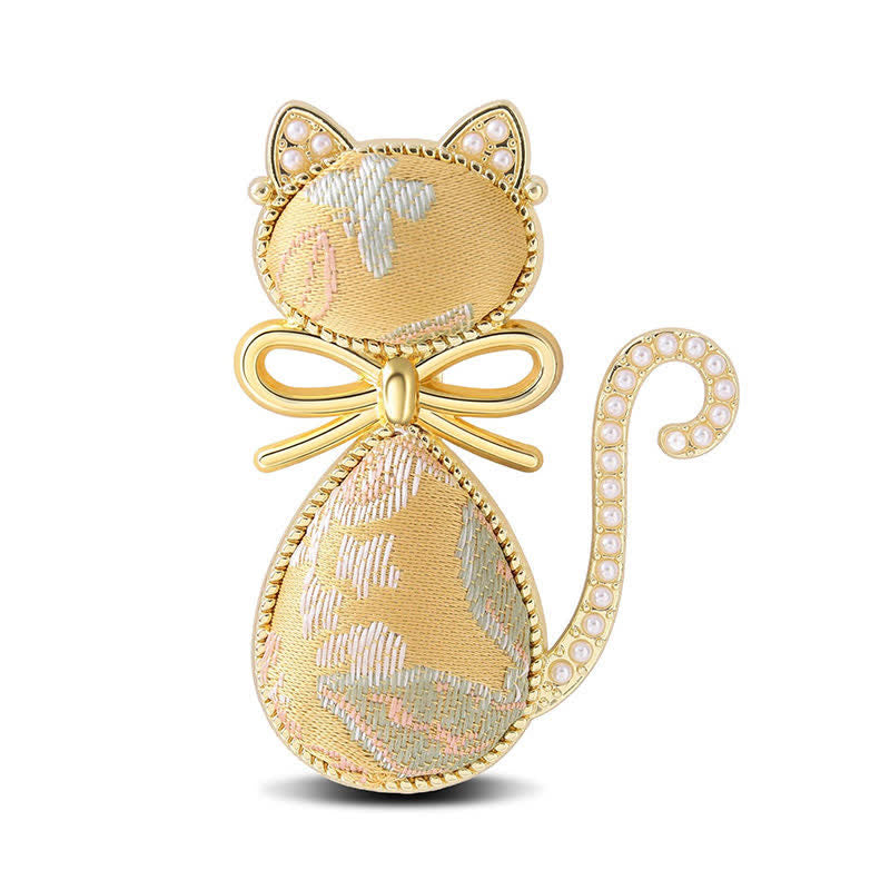 Buddha Stones Broche de pureza con lazo de gato de brocado Canción de perlas - Oro claro (mismo tono de color, el diseño varía) - image 4