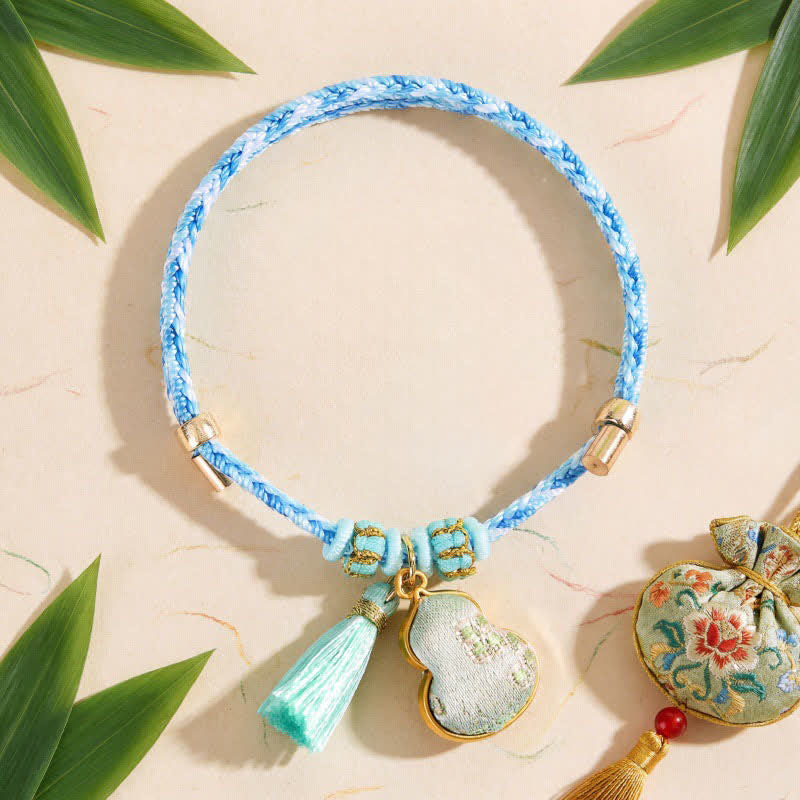 Buddha Stones Pulsera protectora de calabaza brocada con la canción de la cuerda roja de cinco colores - Azul (mismo tono de color – el estampado varía) - image 1
