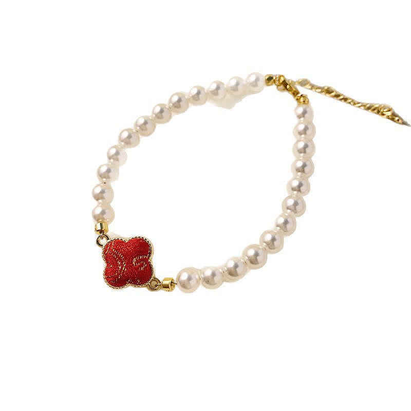 Buddha Stones Pulsera china nueva de brocado Pearl Song Clover Pureza - image 1