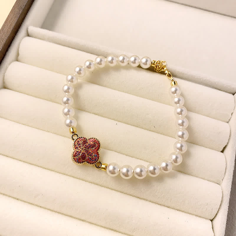 Buddha Stones Pulsera china nueva de brocado Pearl Song Clover Pureza - Multicolor morado (mismo tono de color, el estampado varía) - image 3