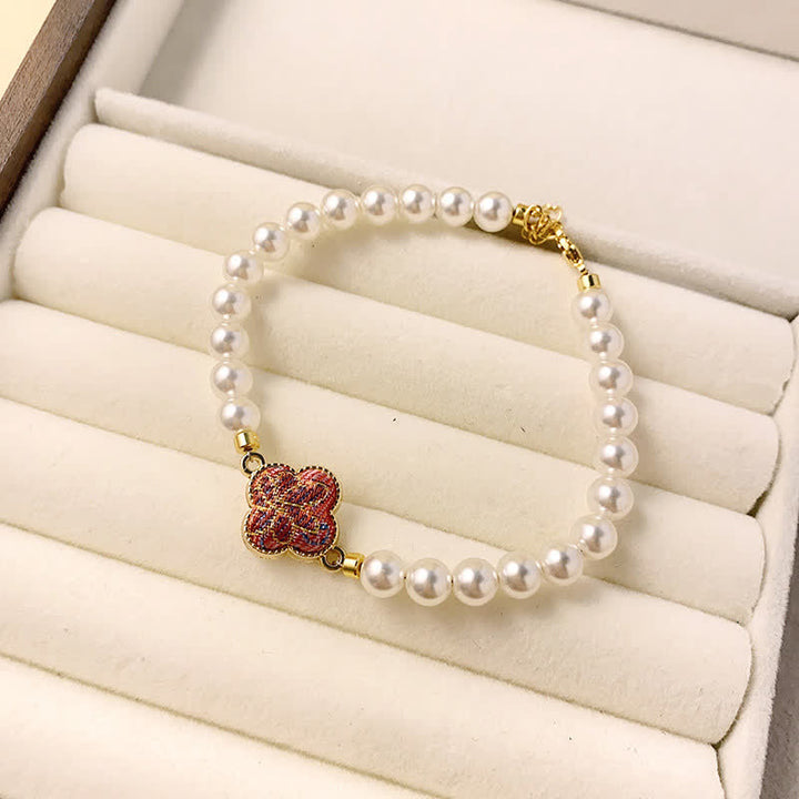 Buddha Stones Pulsera china nueva de brocado Pearl Song Clover Pureza - Multicolor morado (mismo tono de color, el estampado varía) - image 3