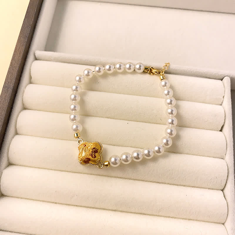 Buddha Stones Pulsera china nueva de brocado Pearl Song Clover Pureza - Oro (mismo tono de color – el diseño varía) - image 2