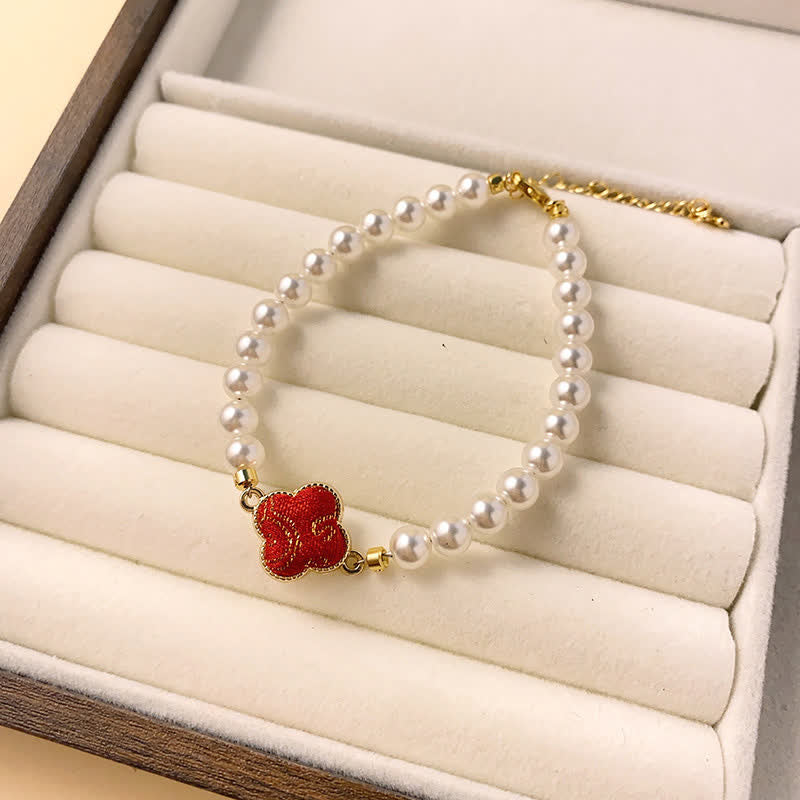 Buddha Stones Pulsera china nueva de brocado Pearl Song Clover Pureza - Rojo (mismo tono de color – el estampado varía) - image 0