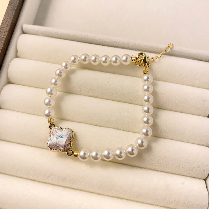 Buddha Stones Pulsera china nueva de brocado Pearl Song Clover Pureza - Gris Premium (mismo tono de color, el estampado varía) - image 6