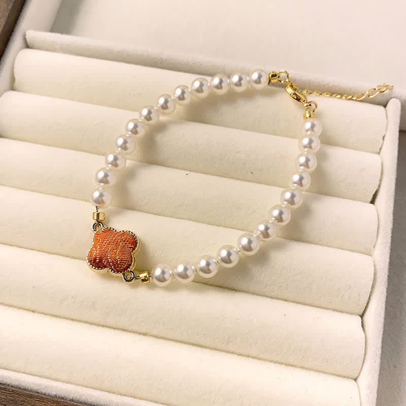 Buddha Stones Pulsera china nueva de brocado Pearl Song Clover Pureza - Naranja (mismo tono de color, el estampado varía) - image 7