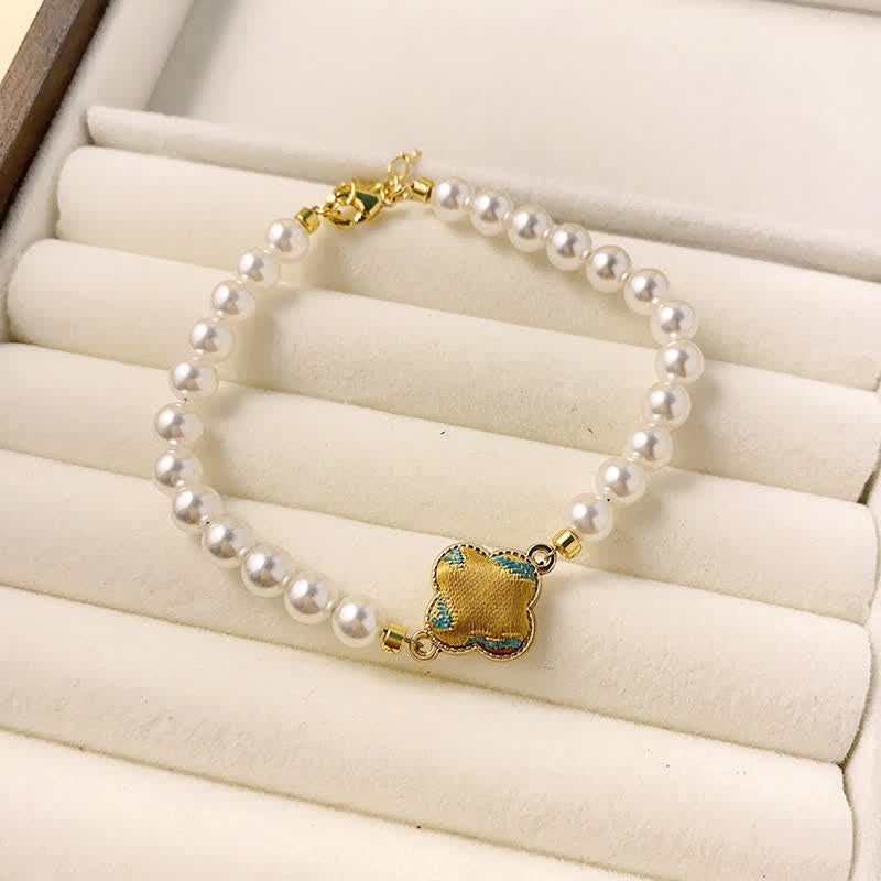 Buddha Stones Pulsera china nueva de brocado Pearl Song Clover Pureza - Dorado y verde (mismo tono de color, el estampado varía) - image 11