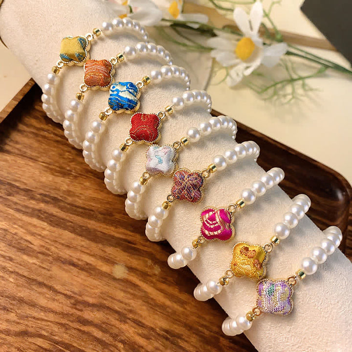 Buddha Stones Pulsera china nueva de brocado Pearl Song Clover Pureza - image 12