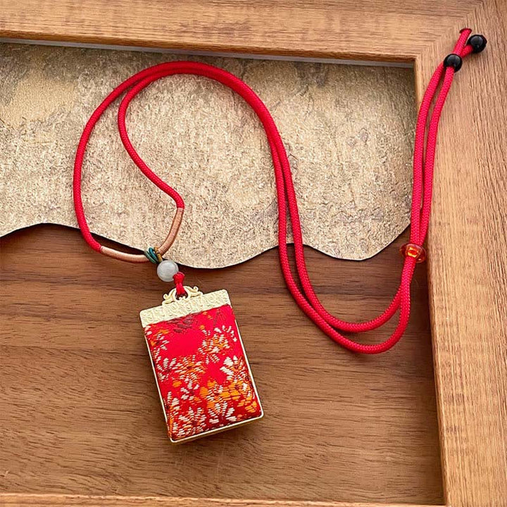 Buddha Stones Collar rectangular trenzado con diseño floral de brocado Song Harmony - Rojo (mismo tono de color – el estampado varía) - image 4