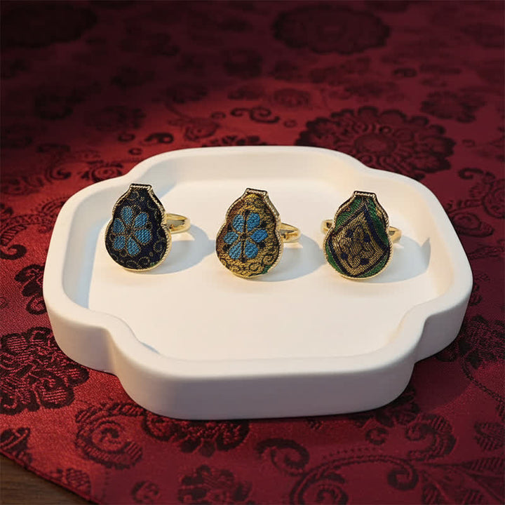 Buddha Stones Anillo ajustable de estilo chino vintage con forma de calabaza y diseño de brocado de canción. - image 10