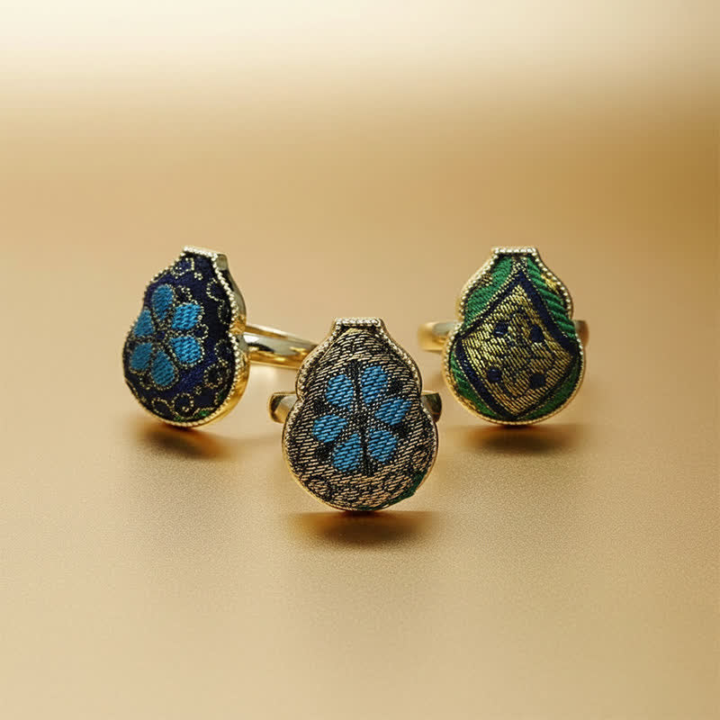Buddha Stones Anillo ajustable de estilo chino vintage con forma de calabaza y diseño de brocado de canción. - image 12