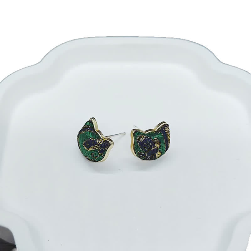 Buddha Stones Pendientes chinos vintage de brocado con diseño de gato y canción, hechos a mano. - image 3