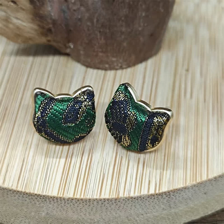 Buddha Stones Pendientes chinos vintage de brocado con diseño de gato y canción, hechos a mano. - image 1