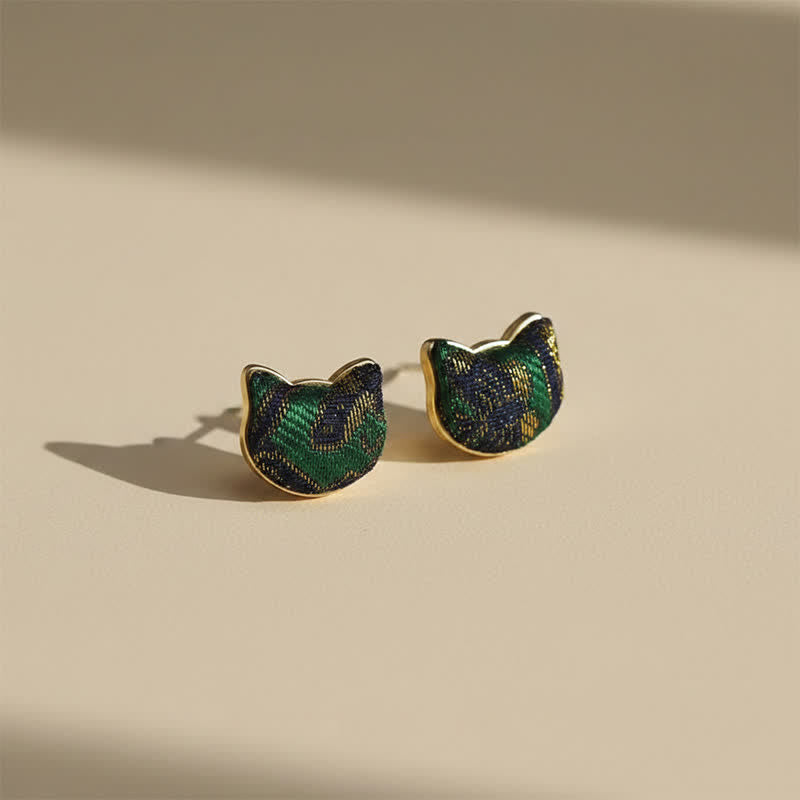 Buddha Stones Pendientes chinos vintage de brocado con diseño de gato y canción, hechos a mano. - Brocado Song (mismo tono de color – el patrón varía) - image 0