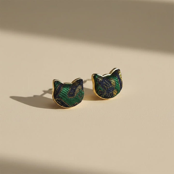 Buddha Stones Pendientes chinos vintage de brocado con diseño de gato y canción, hechos a mano. - Brocado Song (mismo tono de color – el patrón varía) - image 0